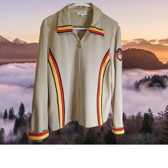 St John Sport by Marie Gray vintage Med zipper front,, "SJ" logo patch sweater. - Picture 1 of 1